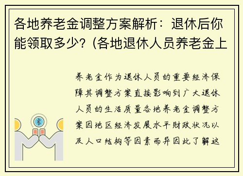 各地养老金调整方案解析:退休后你能领取多少?(各地退休人员养老金上调方案)