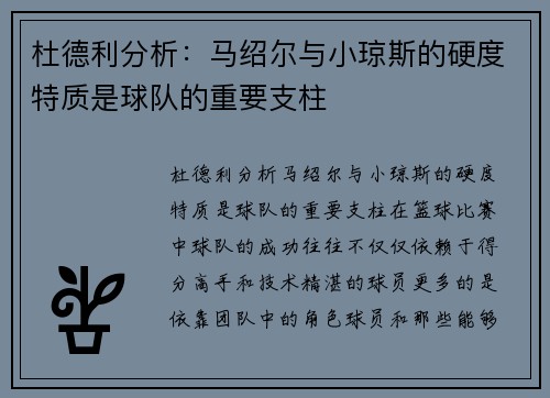 杜德利分析:马绍尔与小琼斯的硬度特质是球队的重要支柱