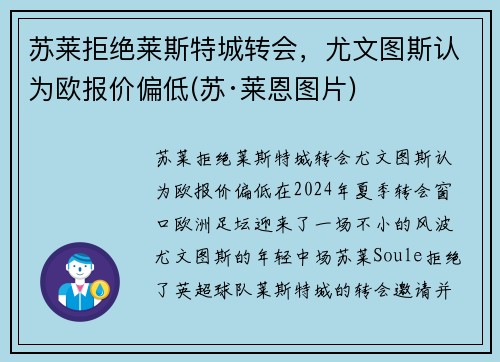 苏莱拒绝莱斯特城转会,尤文图斯认为欧报价偏低(苏·莱恩图片)