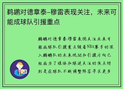 鹈鹕对德章泰-穆雷表现关注,未来可能成球队引援重点