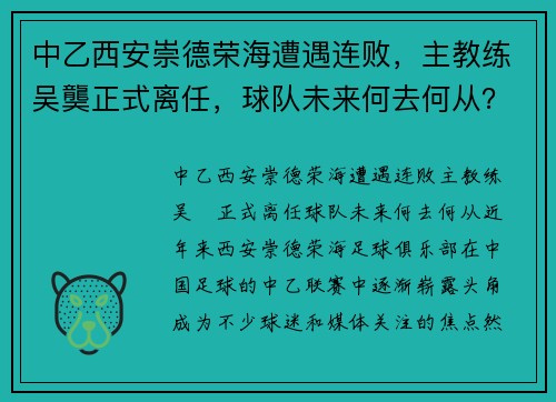 中乙西安崇德荣海遭遇连败，主教练吴龑正式离任，球队未来何去何从？